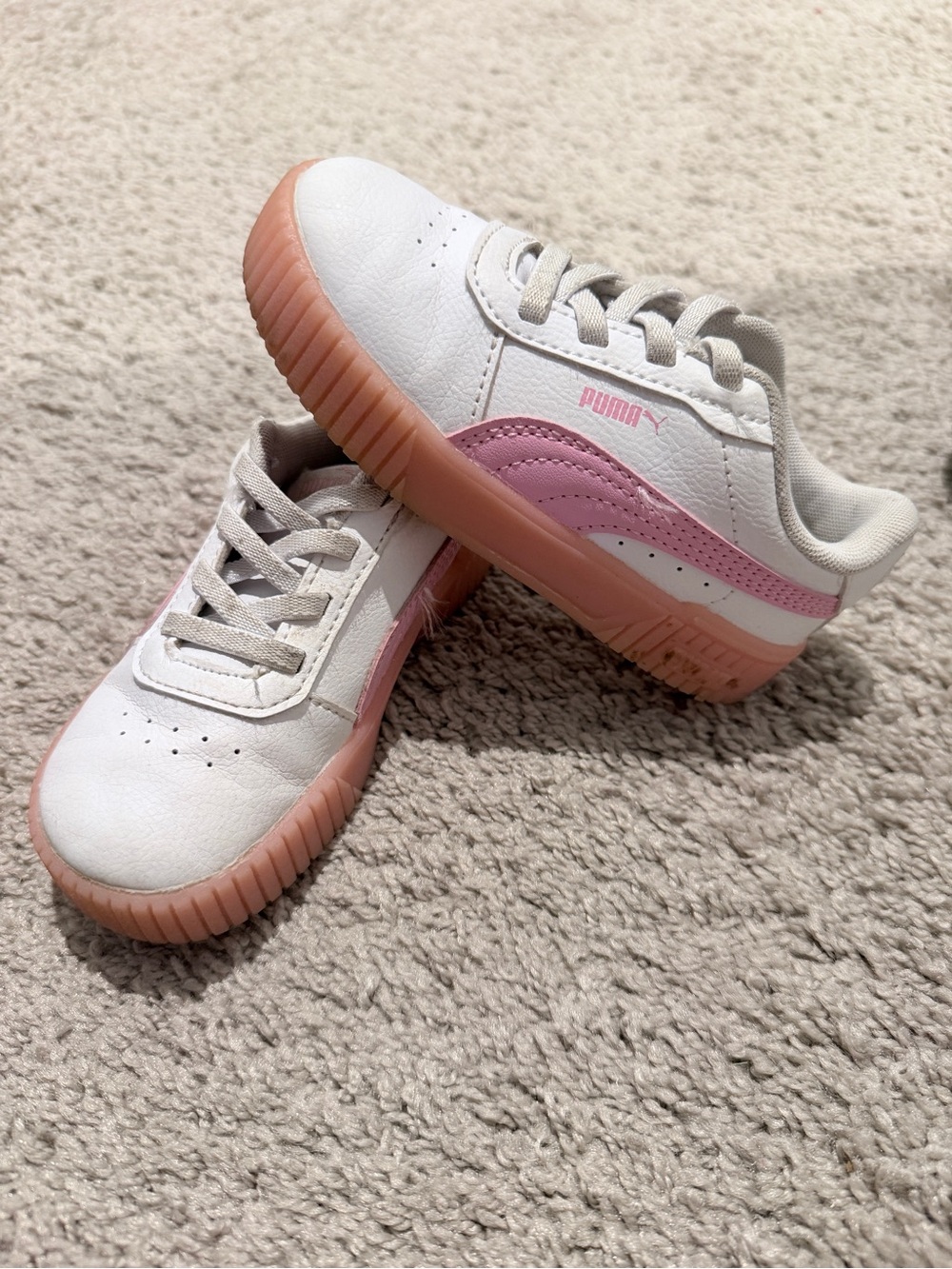 PUMA Kids White & Pink Platform Sneakers